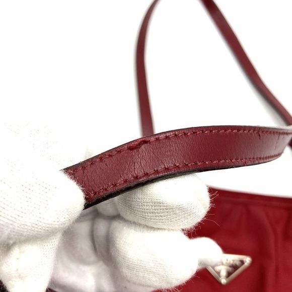 Prada Tote Handbag Nylon Leather Red Ladies Men Vintage Fashion Gift USED - Picture 8 of 10